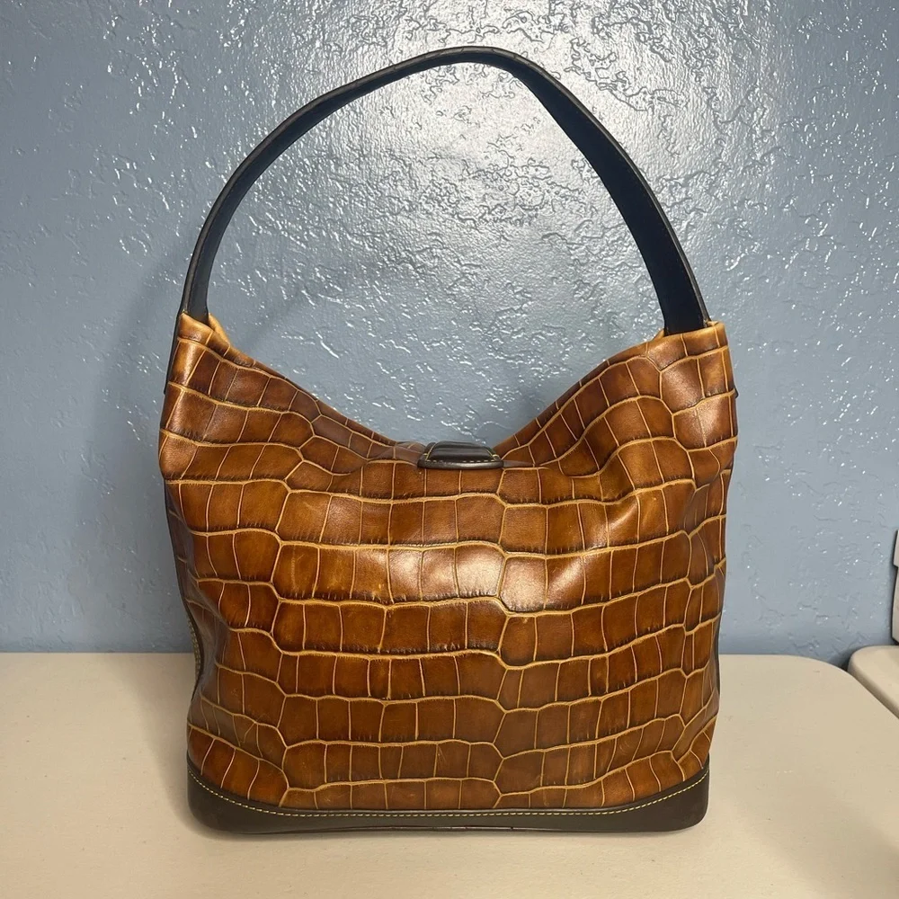 Dooney & Bourke Croco Embossed Logo Lock Sac Hobo leather Bag sn# J3362320